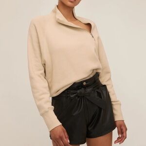 Marissa Webb FRENCH TERRY FUNNEL NECK ZIP SWEATSHIRT Sand Tan Small